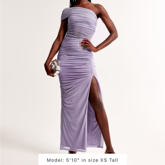 Abercrombie and Fitch Mesh Asymmetrical Off-The-Shoulder Draped Maxi Dress - Picture 12 of 12